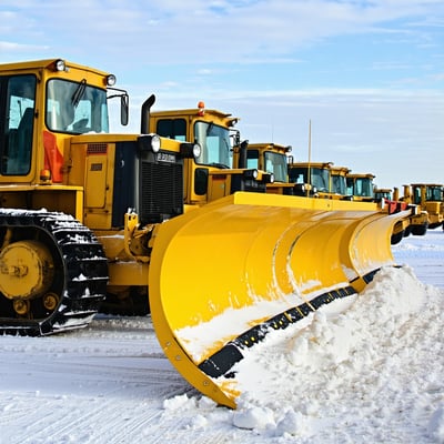 big lineup of snowplow equipment
