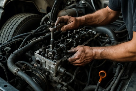 photographic truck engine being repaired close up realistic-1